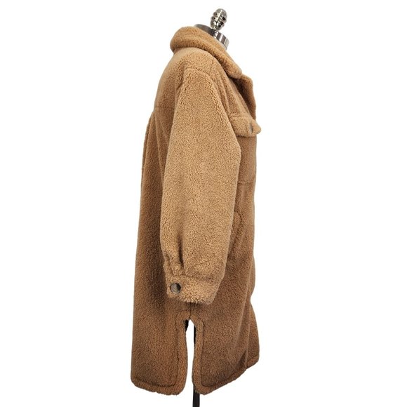SOLD-C&C California Sherpa Shacket NWT Womens Size S Long Button Front Brown - Picture 3 of 13